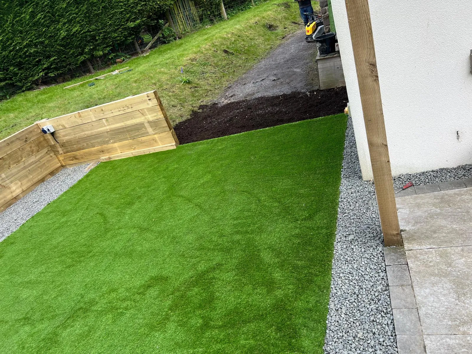 Artificial grass and sleeper raised beds installed in Stirling