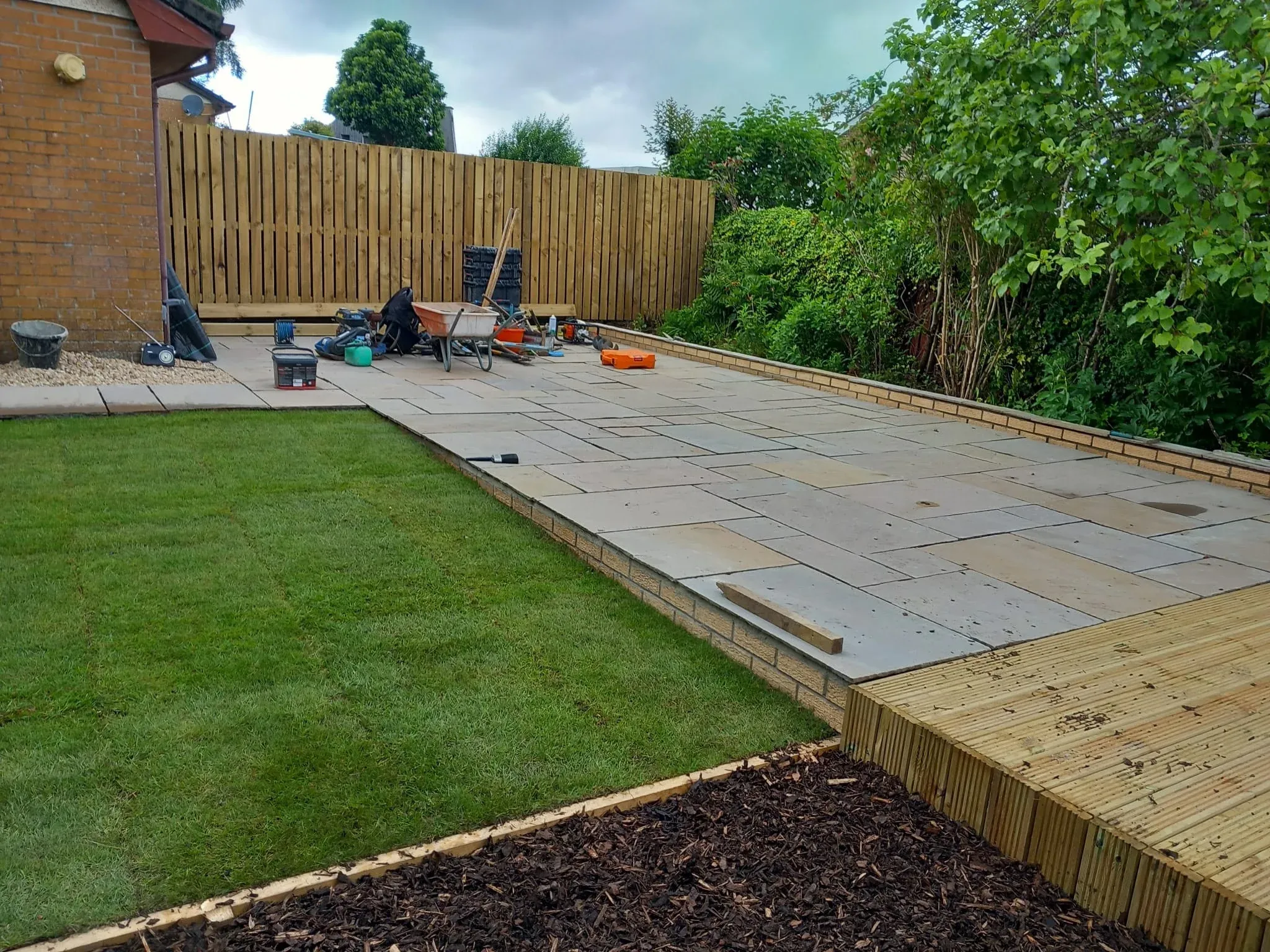Patio & Lawn with Sleeper Border, Landscaping project in Stirling