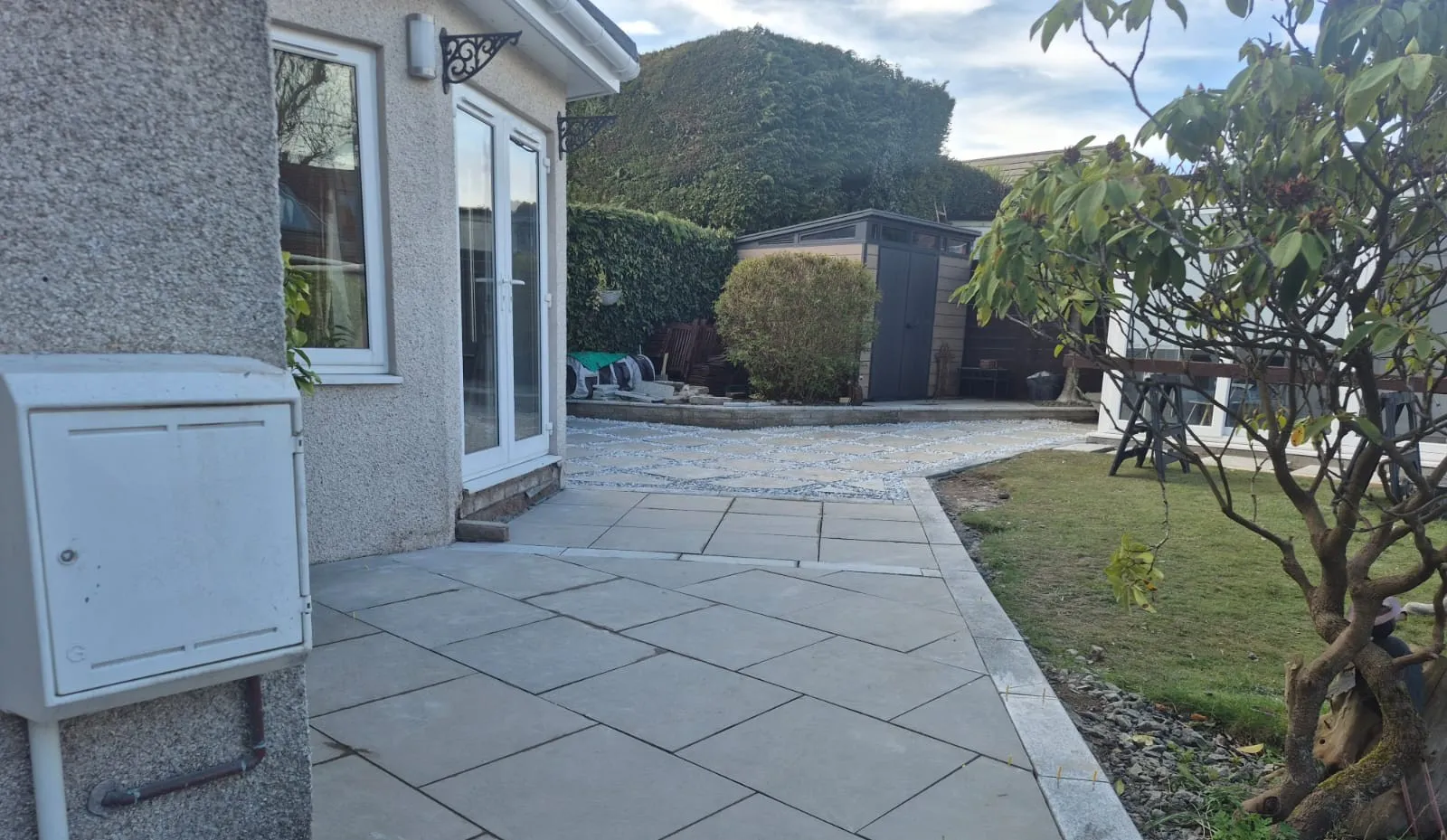Rear garden patio paving installed by Four Seasons Stirling