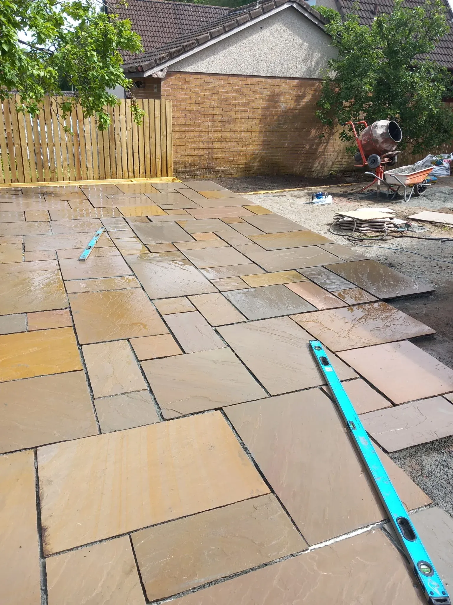 Sandstone Patio Being Laid, Landscaping project in Stirling