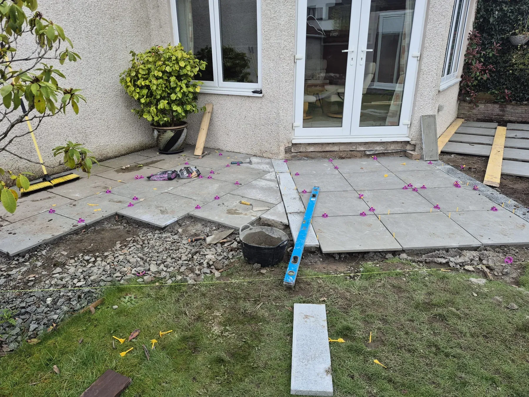 Sandstone patio being installed in Stirling