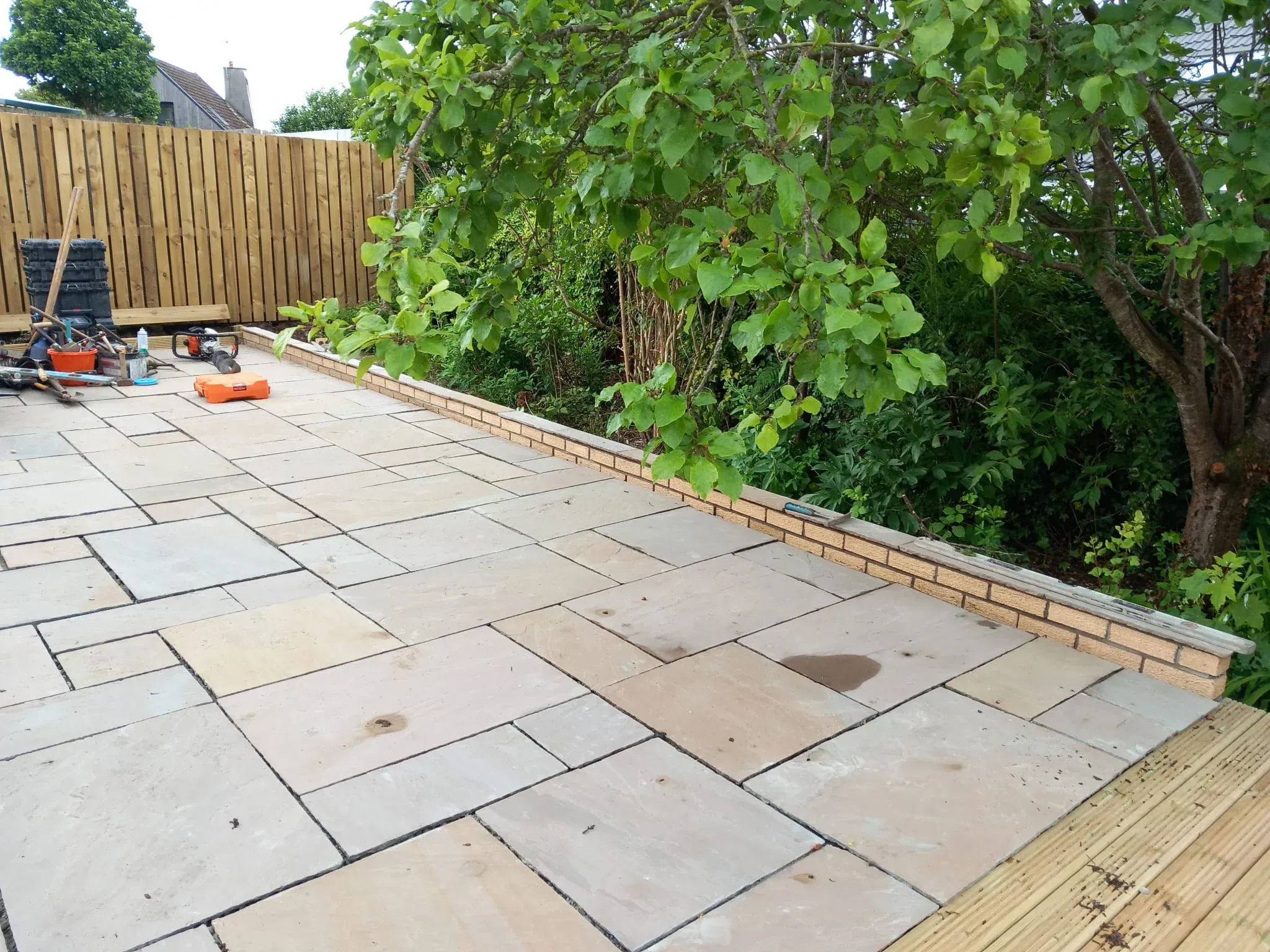 Patio with Sleeper Border, Landscaping project in Stirling